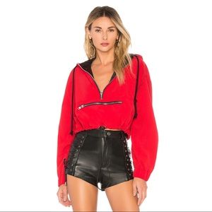Danielle Guizio Cropped Zipper Pocket Hoodie - Red